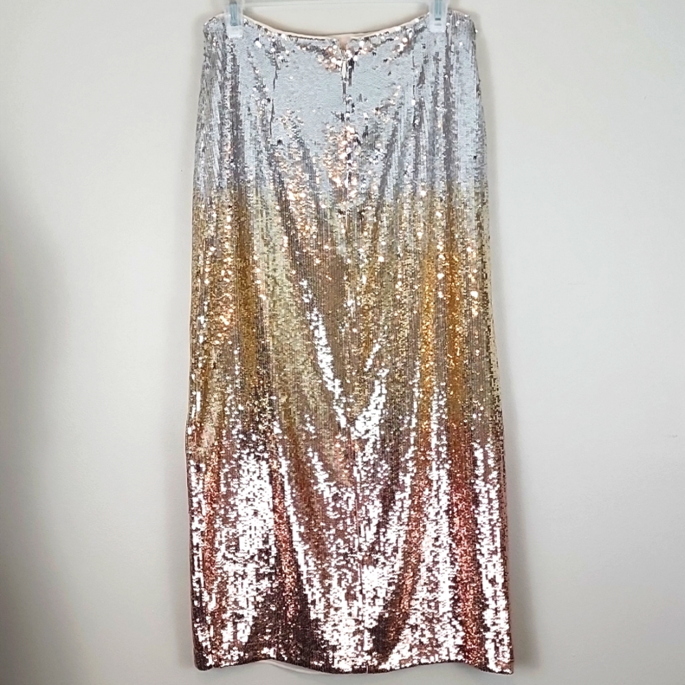 NWT Sz6 Topshop Sequin Ombre Midi Skirt with Side Slit - Picture 5 of 9